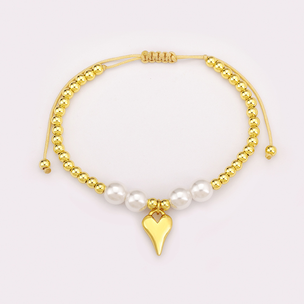 Heart Shape Beaded Bracelet For Women In Copper With 18K Real Gold Plated Electroplated Finish And Zircon Inlay 5