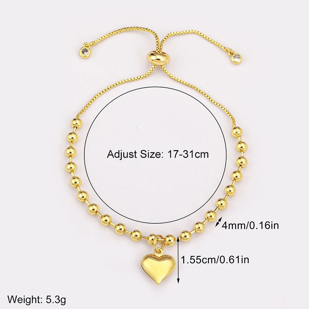 Heart Shape Beaded Bracelet For Women, Copper With 18K Real Gold Electroplated Finish, Featuring Beads 2