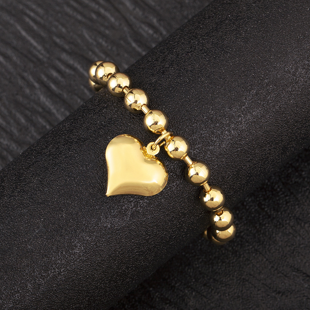 Heart Shape Beaded Bracelet For Women, Copper With 18K Real Gold Electroplated Finish, Featuring Beads 3