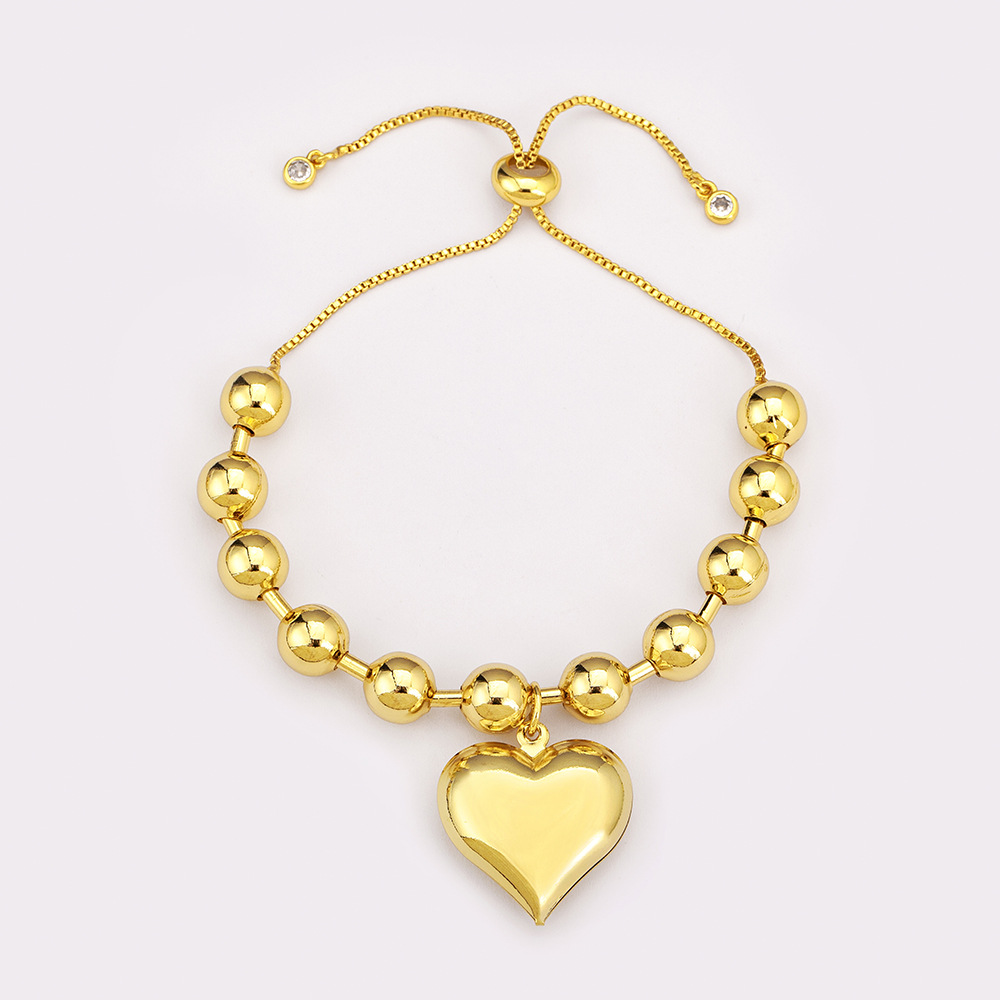 Heart Shape Beaded Bracelet For Women, Copper With 18K Real Gold Electroplated Finish, Featuring Beads 5