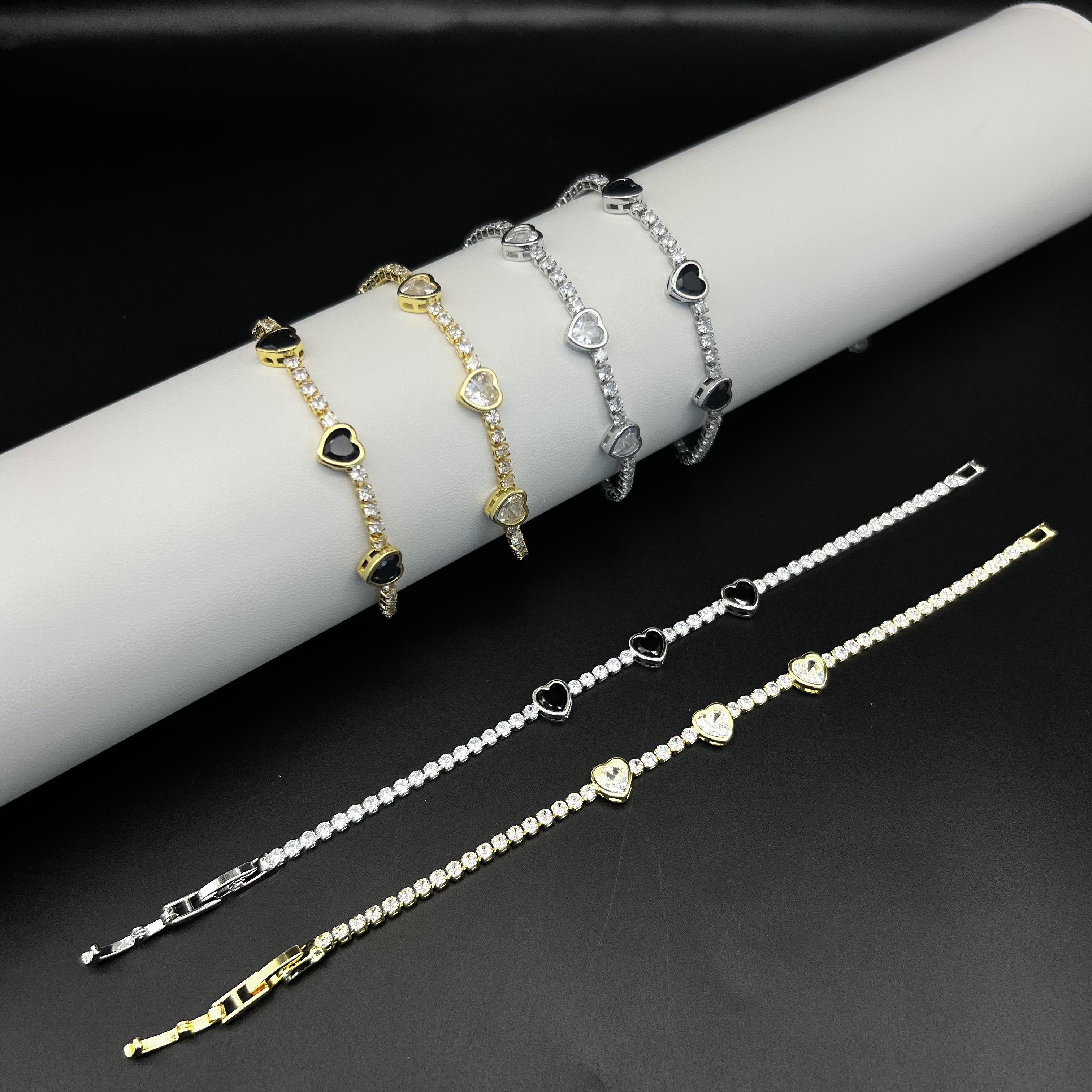 Heart Shape Bezel Setting Tennis Chain Bracelet For Women In Copper With Zircon Inlay And Water Plating Gold Finish 2