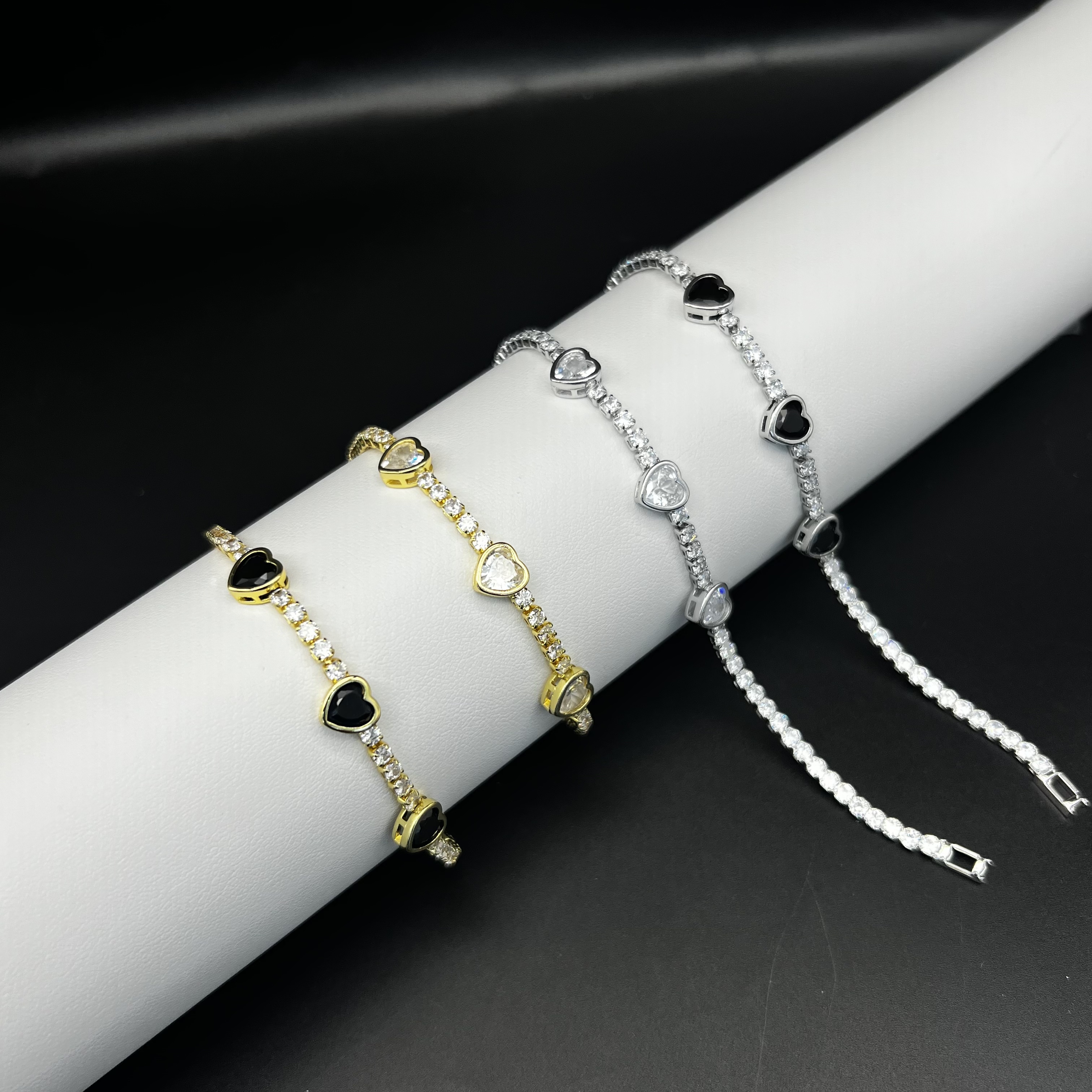 Heart Shape Bezel Setting Tennis Chain Bracelet For Women In Copper With Zircon Inlay And Water Plating Gold Finish 3