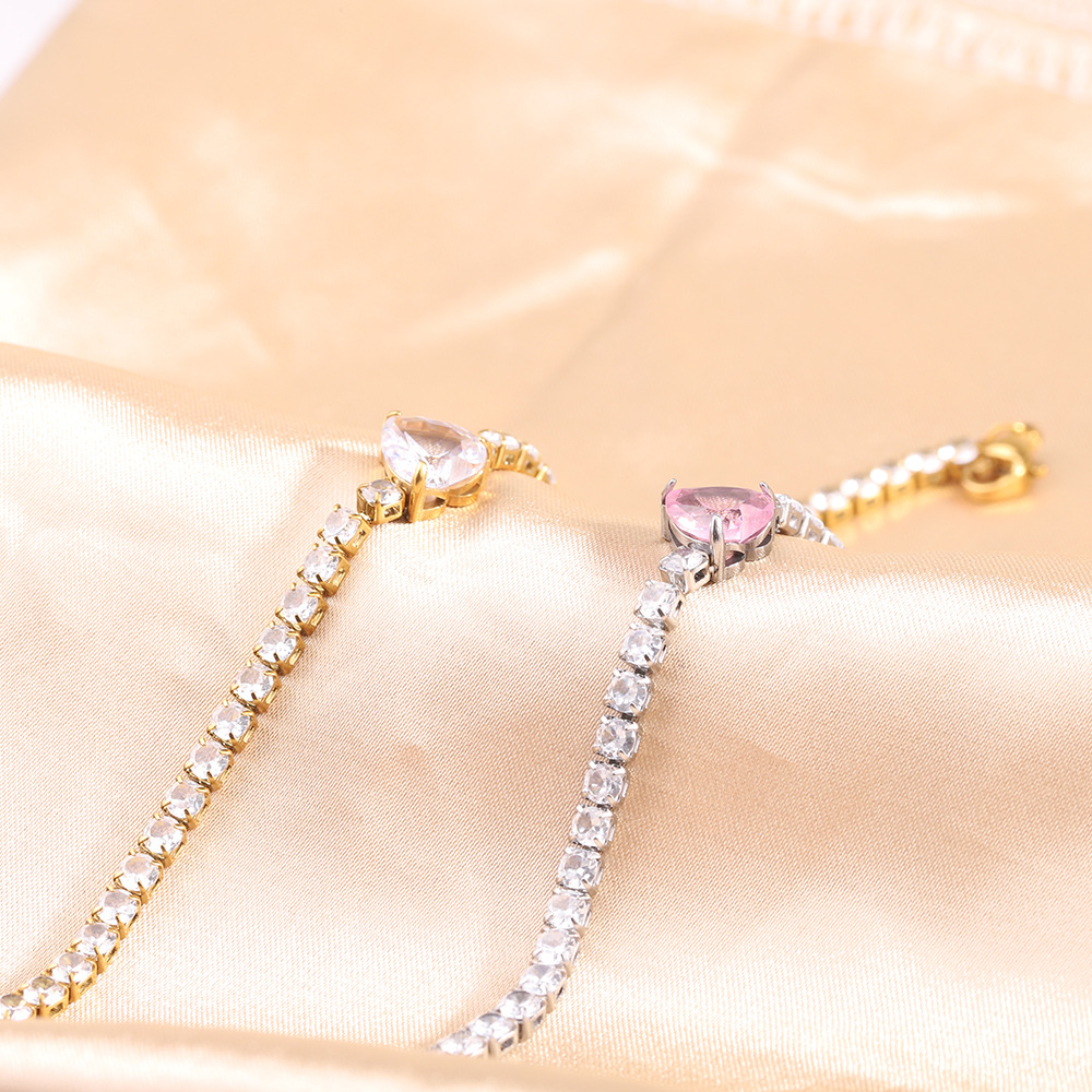 Heart Shape Bracelet For Women In 304 Stainless Steel With Zircon Inlay, Simple Style 2