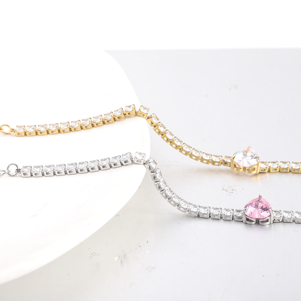 Heart Shape Bracelet For Women In 304 Stainless Steel With Zircon Inlay, Simple Style 3