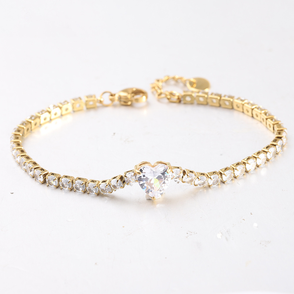 Heart Shape Bracelet For Women In 304 Stainless Steel With Zircon Inlay, Simple Style 4