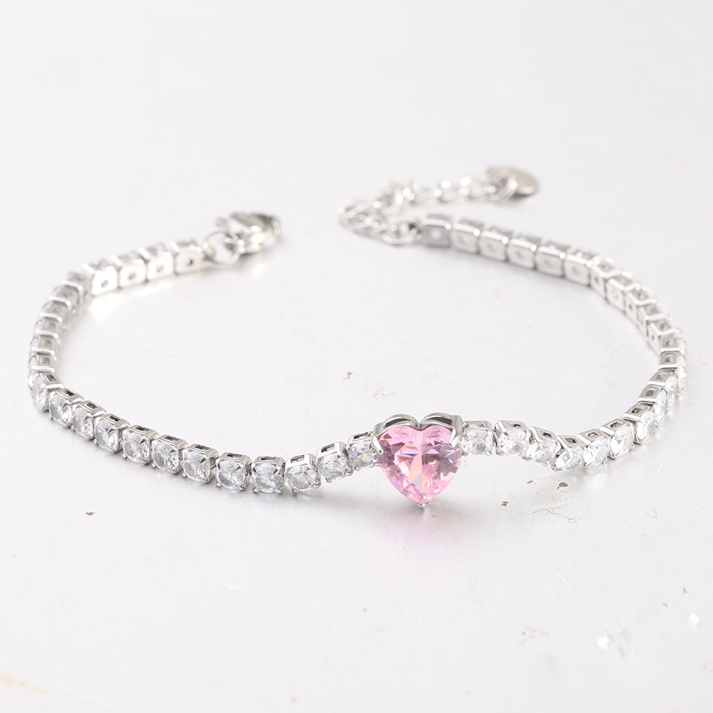 Heart Shape Bracelet For Women In 304 Stainless Steel With Zircon Inlay, Simple Style 5