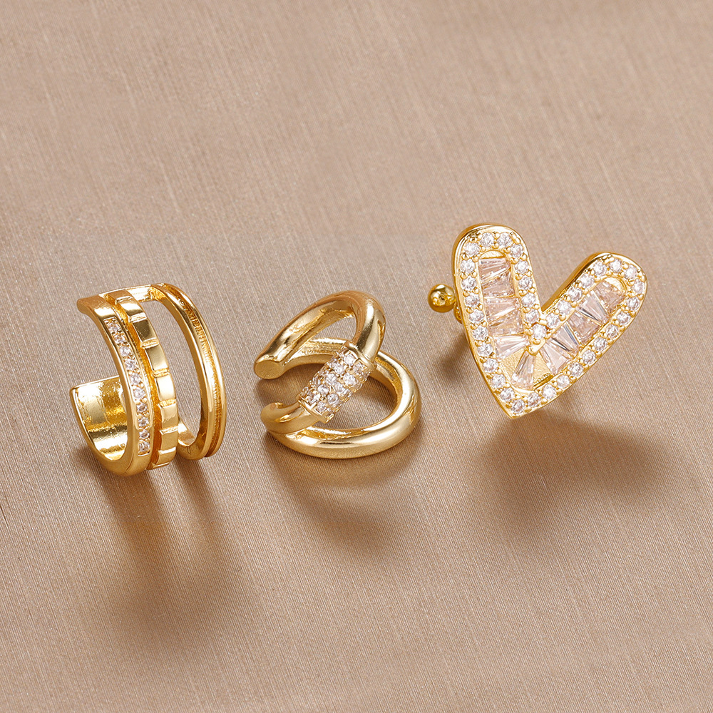 Heart Shape Clip Earrings For Women In Copper With Zircon Inlay And Bezel Setting, New Style