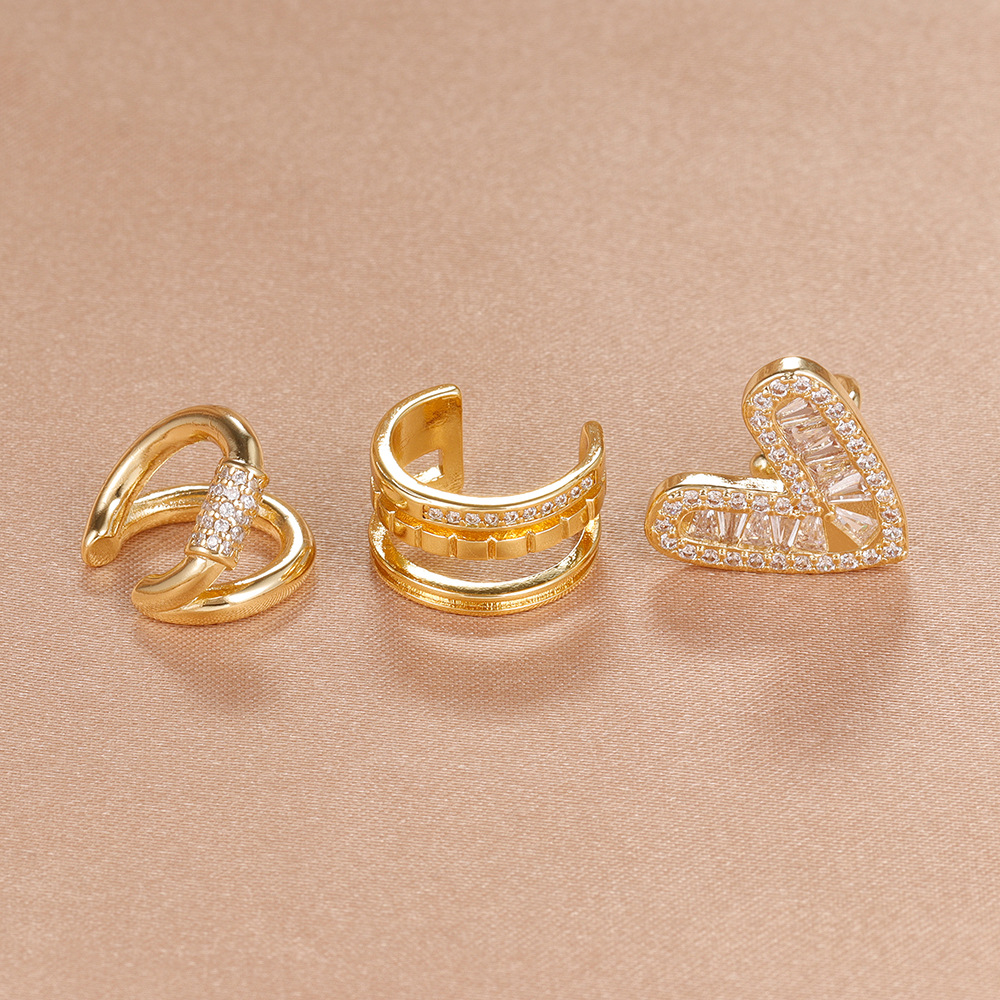 Heart Shape Clip Earrings For Women In Copper With Zircon Inlay And Bezel Setting, New Style 2