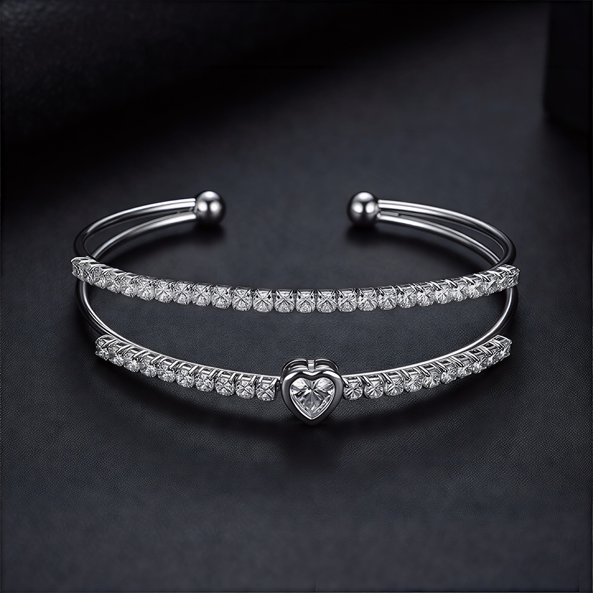 Heart Shape Copper Bangle For Women With Zircon Inlay In Sweet Style Bracelet 3