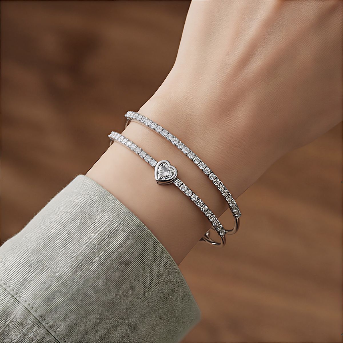 Heart Shape Copper Bangle For Women With Zircon Inlay In Sweet Style Bracelet 4