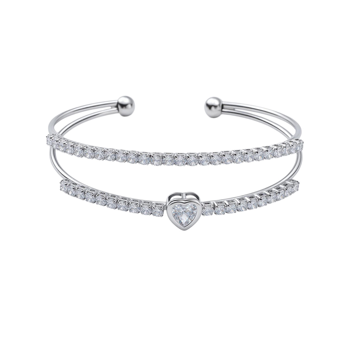 Heart Shape Copper Bangle For Women With Zircon Inlay In Sweet Style Bracelet 5
