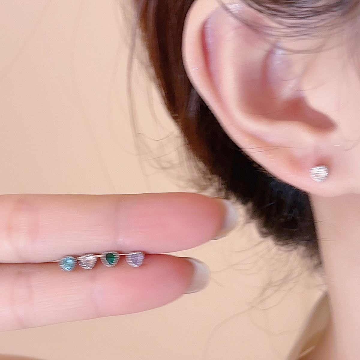 Heart Shape Copper Cartilage Earrings With Zircon Inlay Featuring Flat Back Studs, New Style Unisex 2