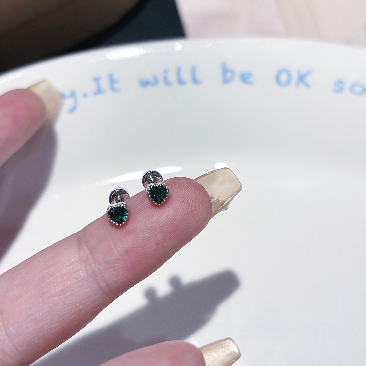 Heart Shape Copper Cartilage Earrings With Zircon Inlay Featuring Flat Back Studs, New Style Unisex 3