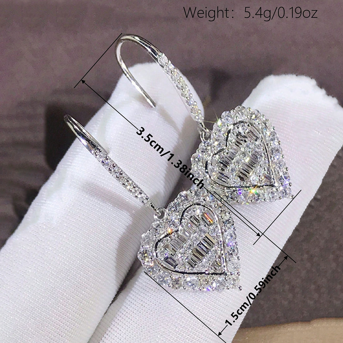 Heart Shape Drop Earrings For Women With Claw Setting, White K Plated Copper, Water Plating, And Zircon Inlay 5