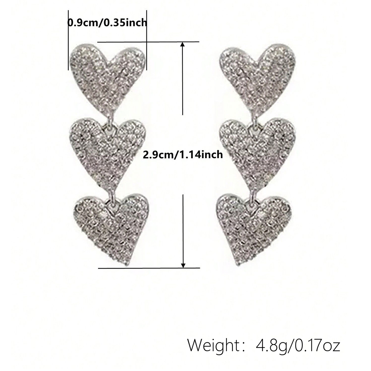 Heart Shape Drop Earrings For Women With Claw Setting, White K Plated Copper Featuring Zircon And Water Plating Process 2