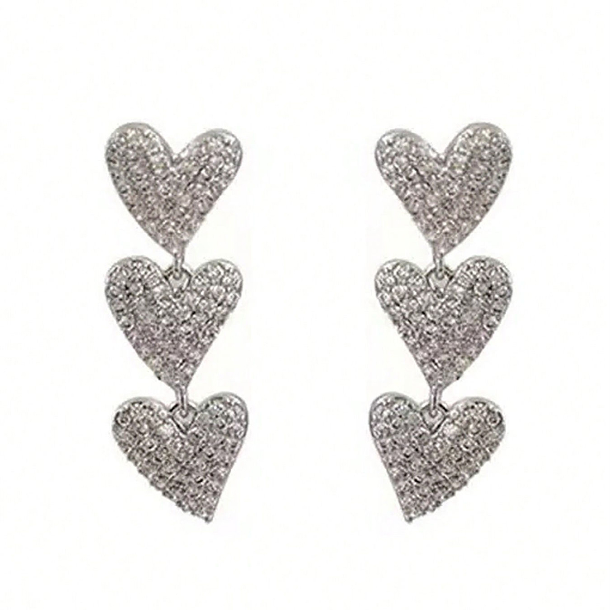 Heart Shape Drop Earrings For Women With Claw Setting, White K Plated Copper Featuring Zircon And Water Plating Process 3