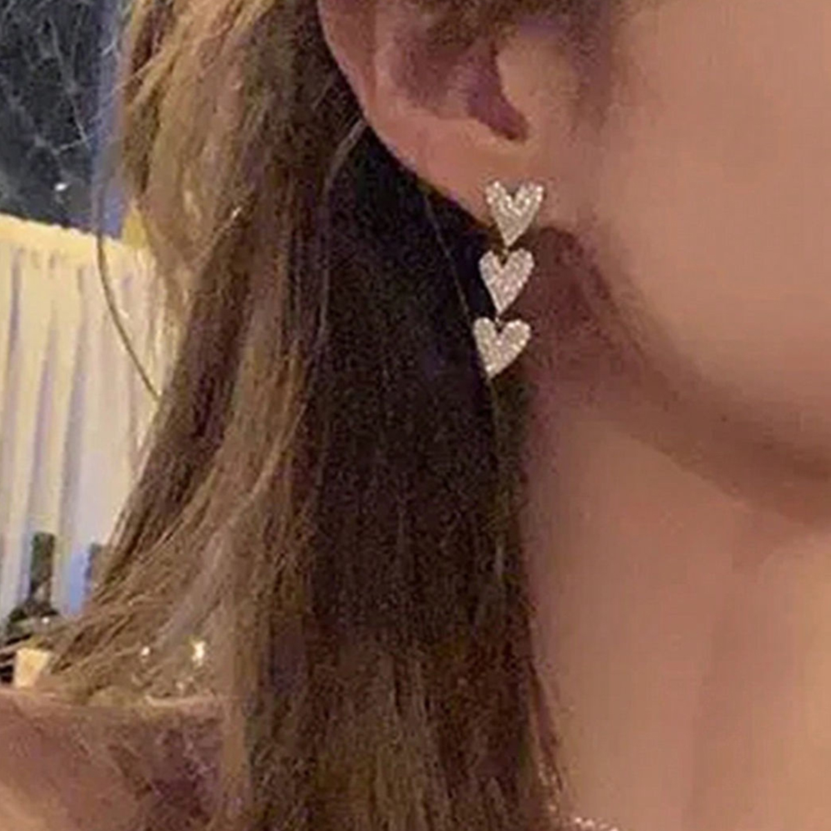 Heart Shape Drop Earrings For Women With Claw Setting, White K Plated Copper Featuring Zircon And Water Plating Process 4