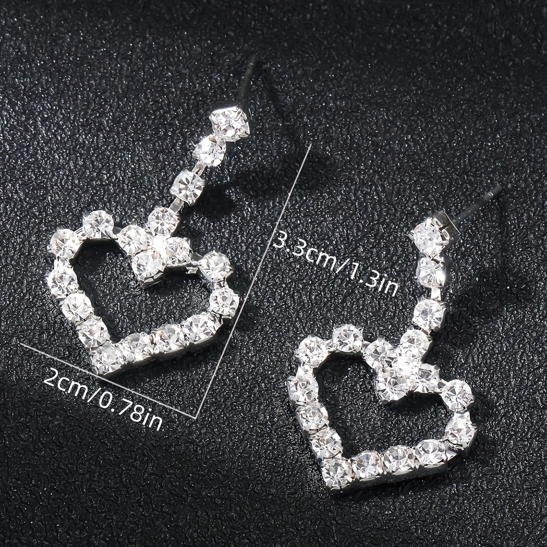Heart Shape Drop Earrings For Women, Electroplated Silver Plated Copper With Rhinestones, 0.03µm-0.05µm Plating Thickness 4