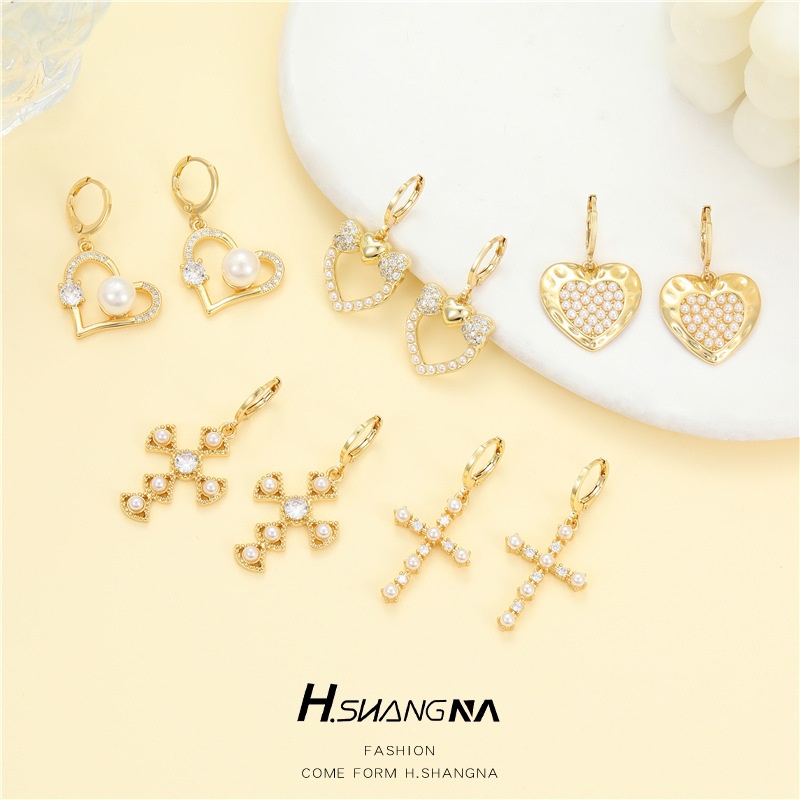 Heart Shape Drop Earrings For Women Featuring 14K Real Gold Plated Copper With Zirconia Inlay