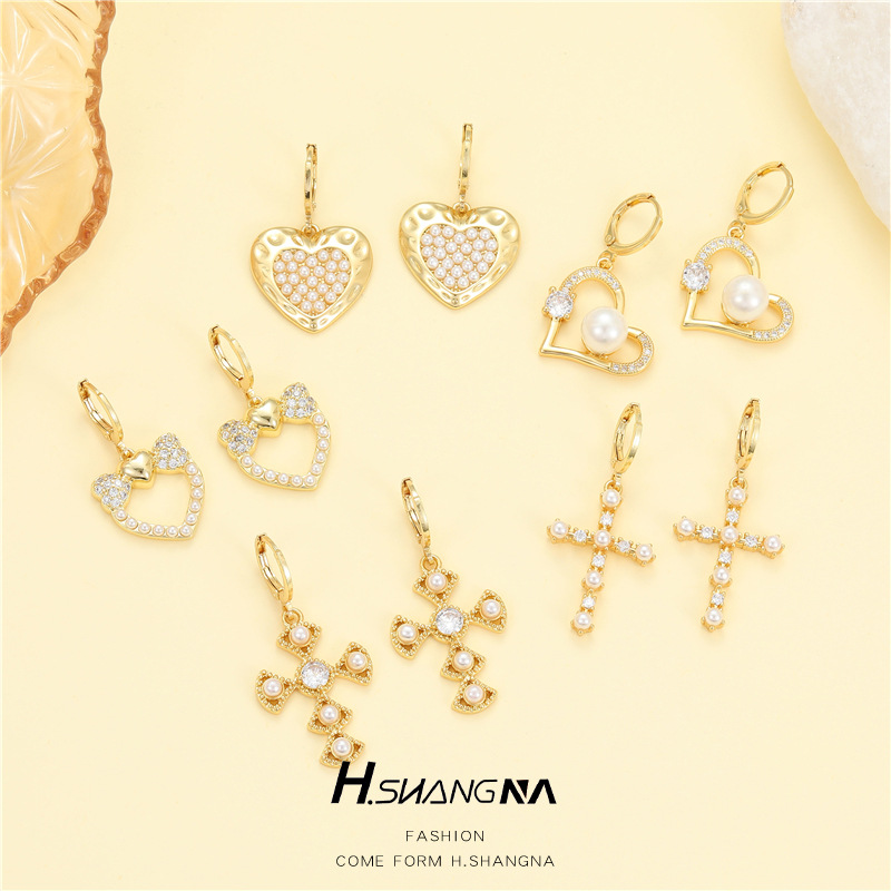 Heart Shape Drop Earrings For Women Featuring 14K Real Gold Plated Copper With Zirconia Inlay 2