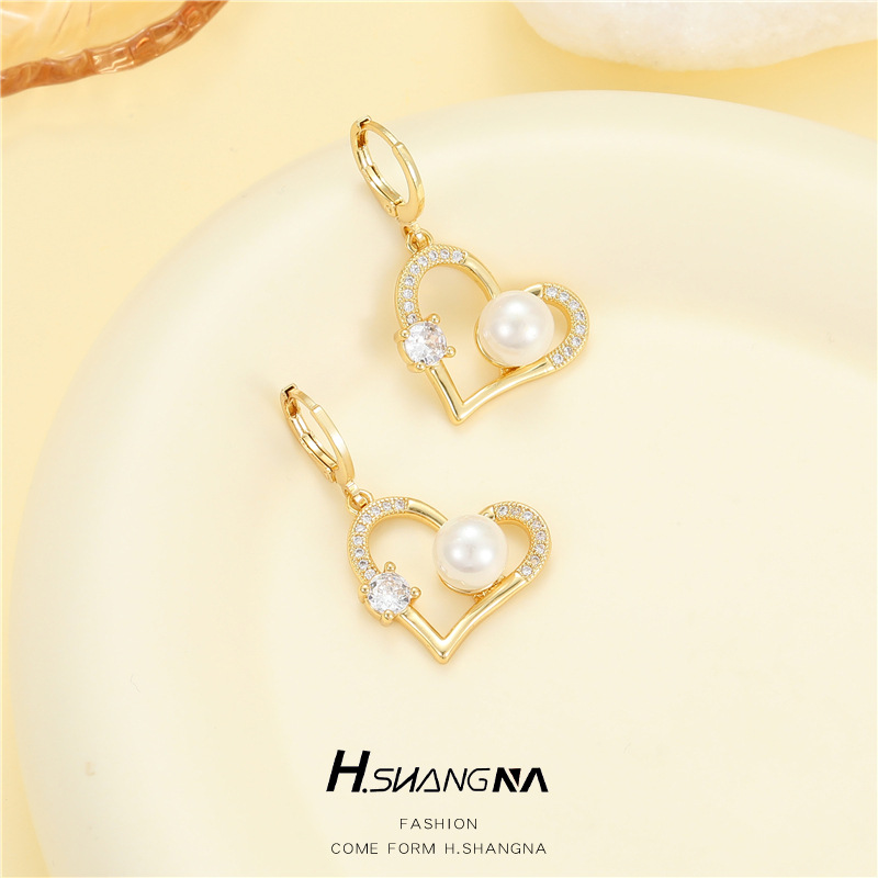 Heart Shape Drop Earrings For Women Featuring 14K Real Gold Plated Copper With Zirconia Inlay 3