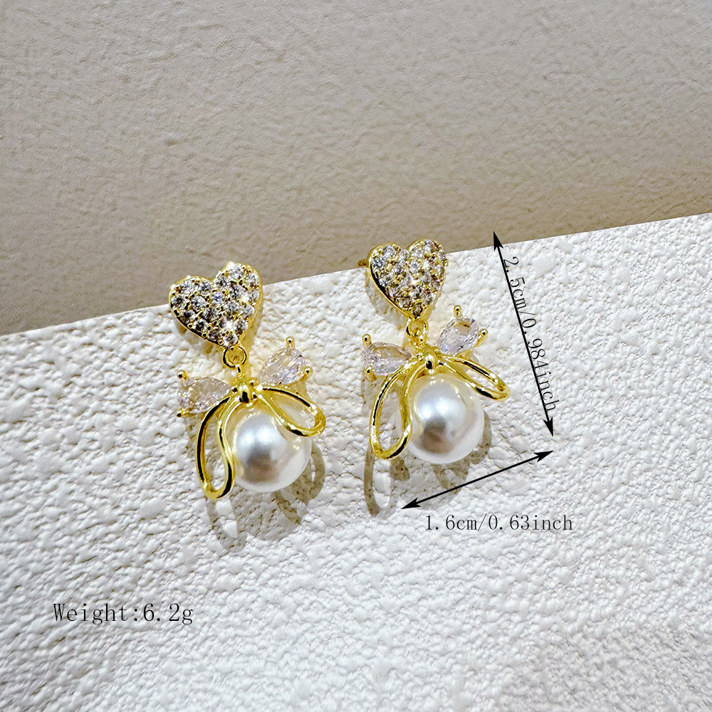 Heart Shape Ear Hook Earrings For Women With Bezel Setting, Copper Base, Electroplated 16K Real Gold Plated, Featuring Zircon Inlay 2