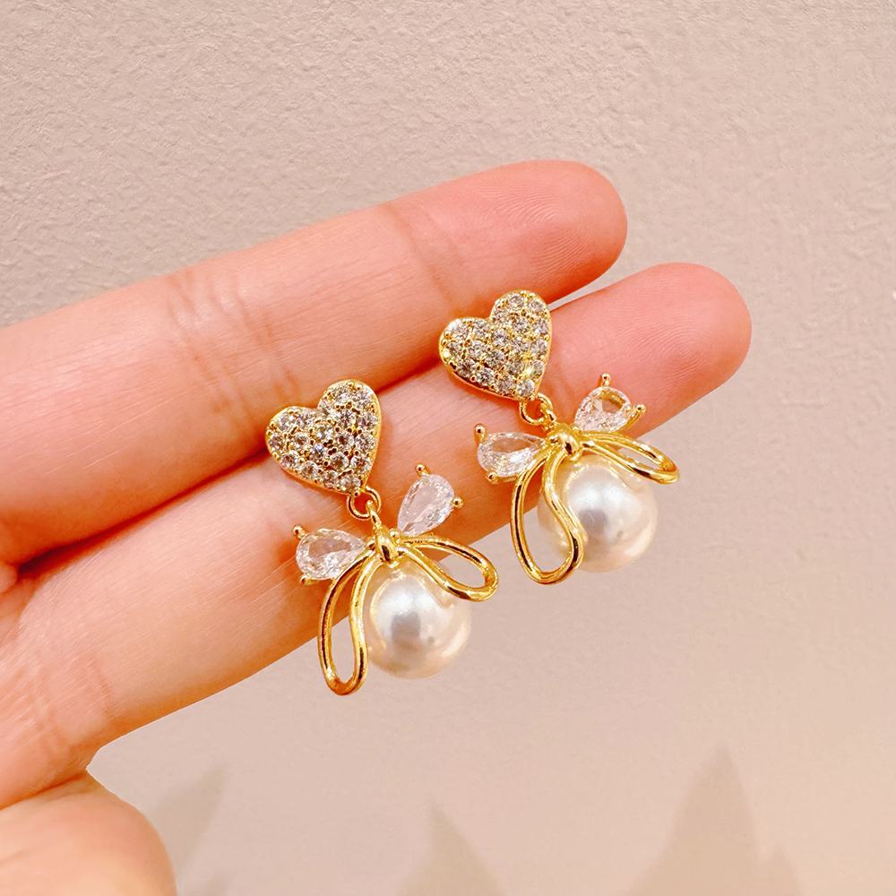 Heart Shape Ear Hook Earrings For Women With Bezel Setting, Copper Base, Electroplated 16K Real Gold Plated, Featuring Zircon Inlay 4