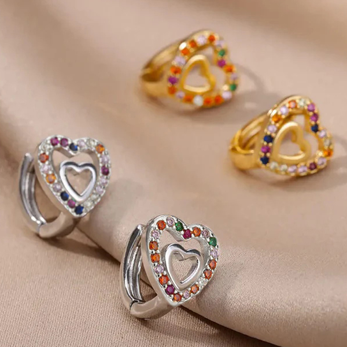 Heart Shape Earrings With Claw Setting, Copper Material Featuring KC Golden Water Plating And 0.03µm Thickness, Inlaid Zircon 4