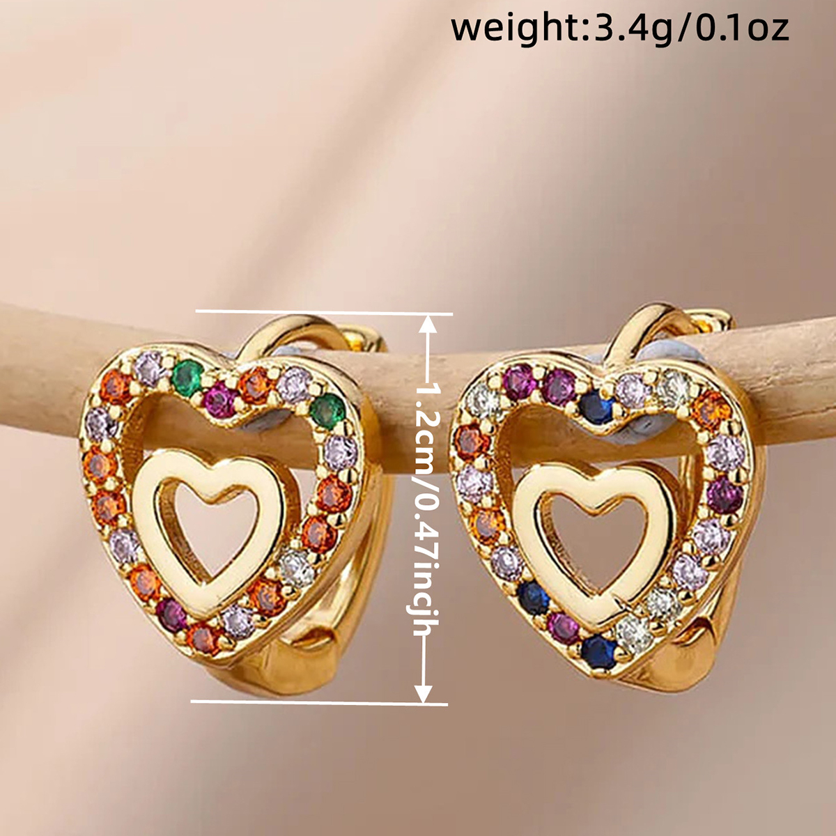 Heart Shape Earrings With Claw Setting, Copper Material Featuring KC Golden Water Plating And 0.03µm Thickness, Inlaid Zircon 6