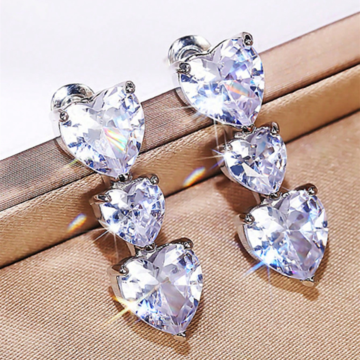 Heart Shape Earrings For Women With Claw Setting, Copper Material, White K Plated Water Plating, And Zircon Inlay 3