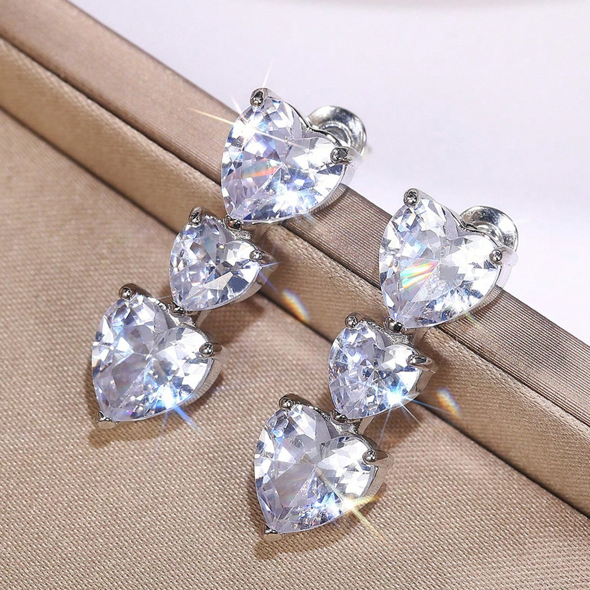 Heart Shape Earrings For Women With Claw Setting, Copper Material, White K Plated Water Plating, And Zircon Inlay 5