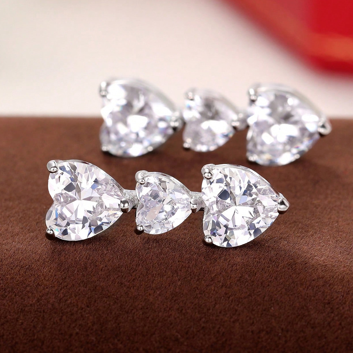 Heart Shape Earrings For Women With Claw Setting, Copper Material, White K Plated Water Plating, And Zircon Inlay 6