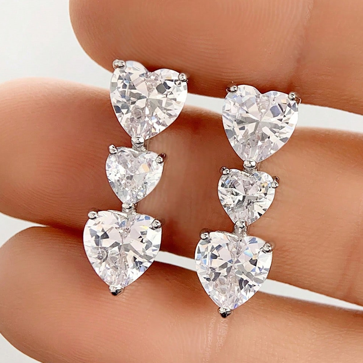 Heart Shape Earrings For Women With Claw Setting, Copper Material, White K Plated Water Plating, And Zircon Inlay 7