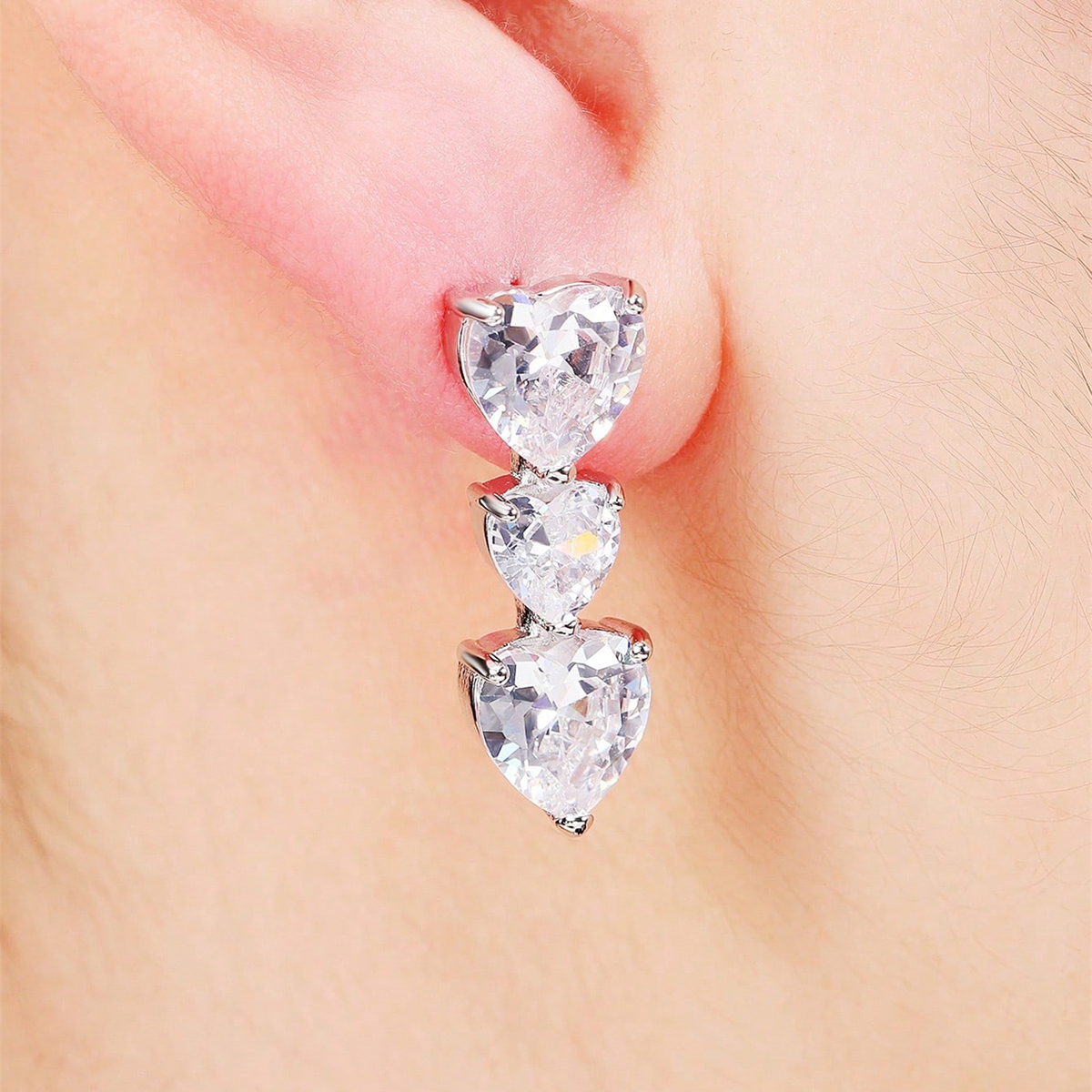Heart Shape Earrings For Women With Claw Setting, Copper Material, White K Plated Water Plating, And Zircon Inlay 8