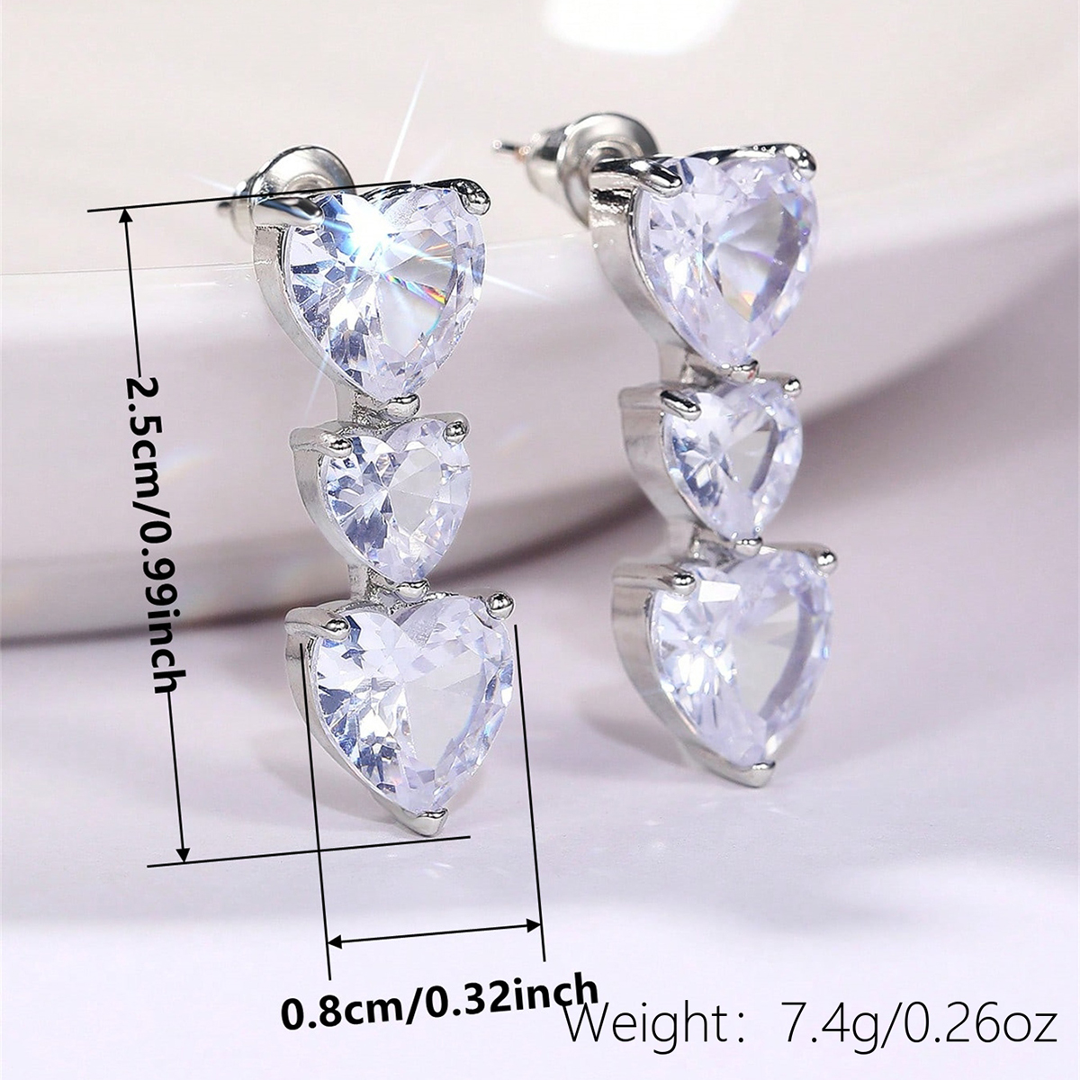 Heart Shape Earrings For Women With Claw Setting, Copper Material, White K Plated Water Plating, And Zircon Inlay 9