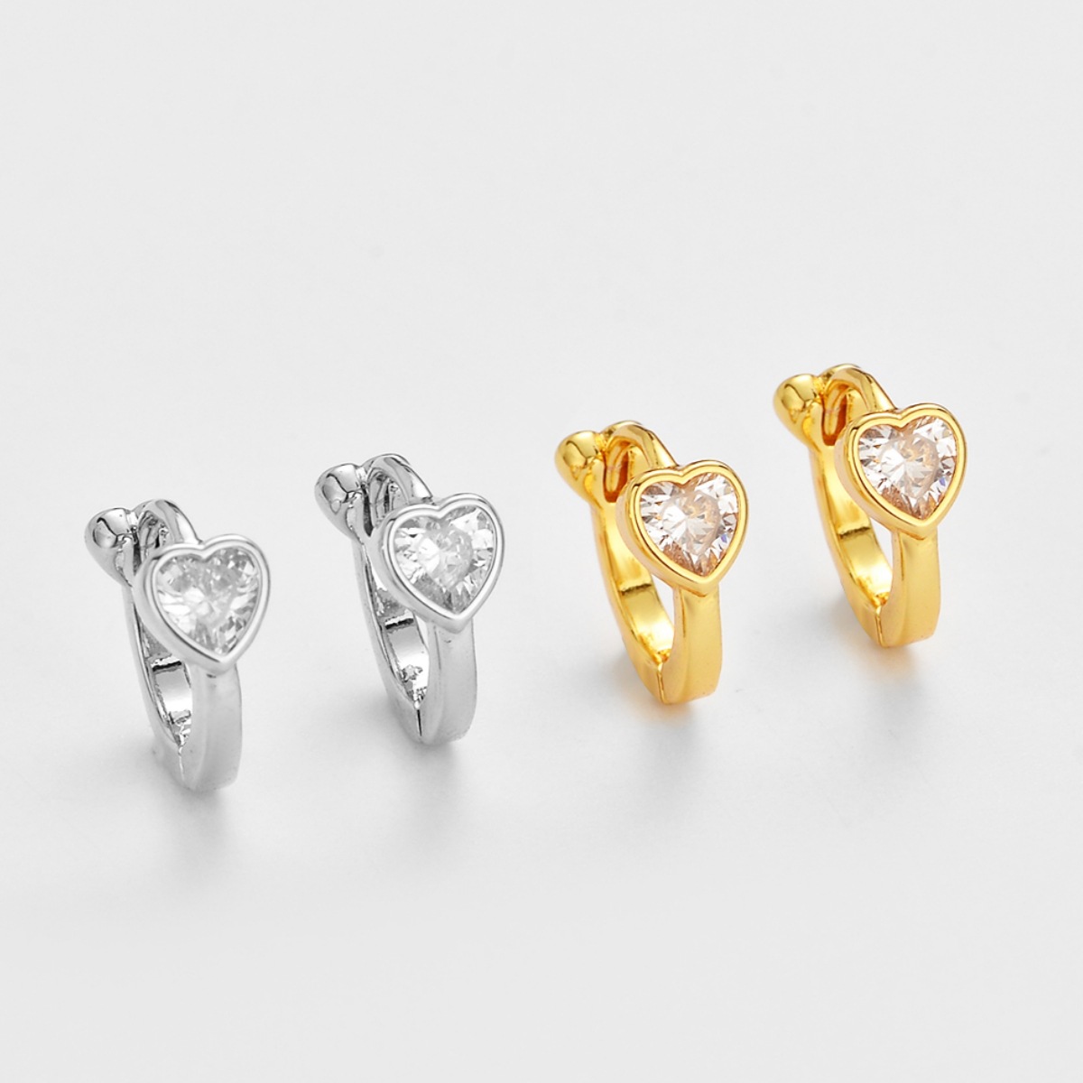 Heart Shape Earrings For Women In Golden Copper With Zircon Inlay, Featuring Electroplated Craftsmanship
