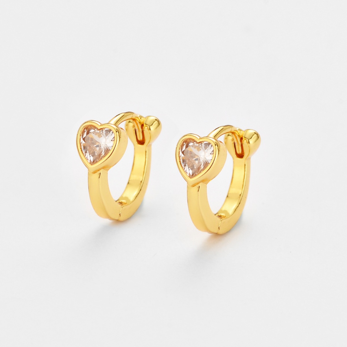 Heart Shape Earrings For Women In Golden Copper With Zircon Inlay, Featuring Electroplated Craftsmanship 3