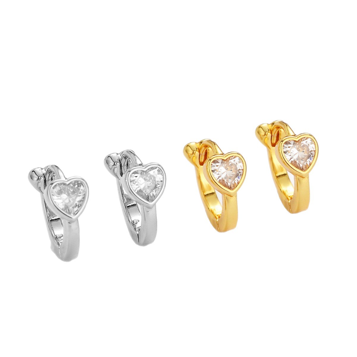 Heart Shape Earrings For Women In Golden Copper With Zircon Inlay, Featuring Electroplated Craftsmanship 5