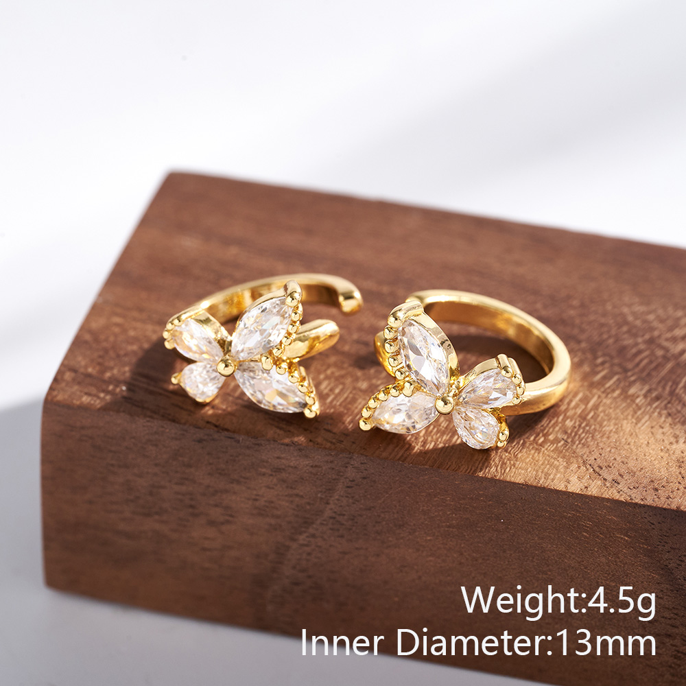 Heart Shape Electroplated Clip Earrings For Women In Copper With 18K Real Gold Water Plating And Zircon Inlay 6