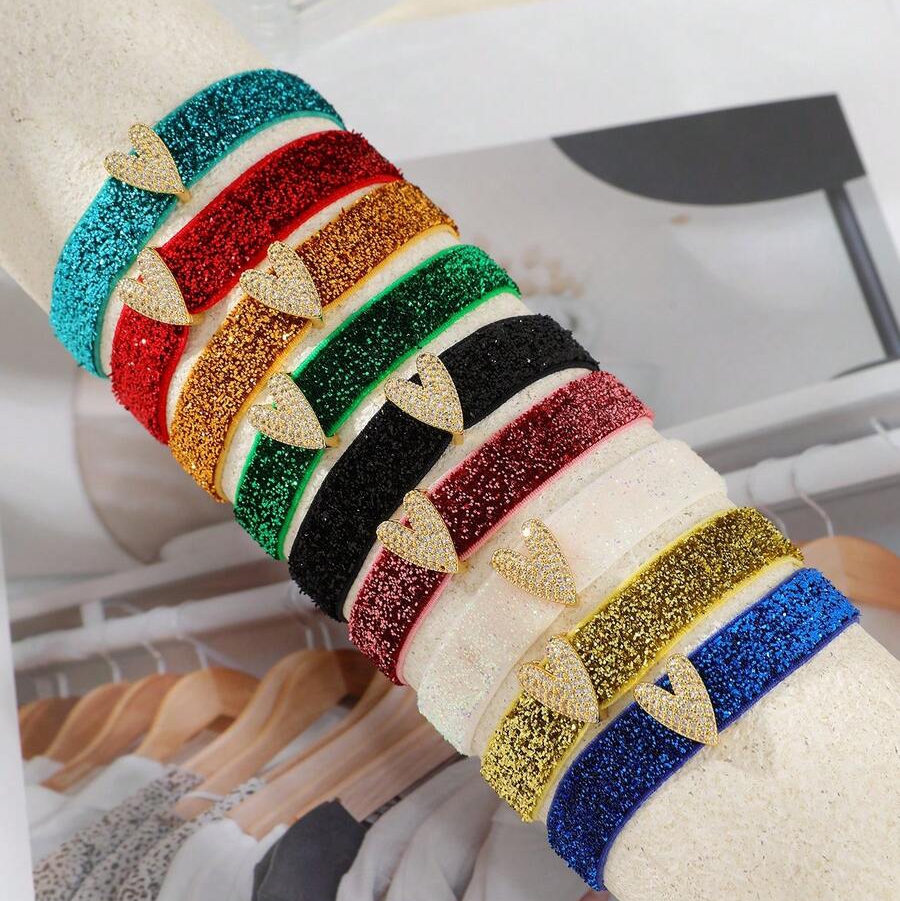 Heart Shape Electroplated Rope Bracelets With 18K Real Gold PVD Coated Plating And Zircon Inlay, Cord In Chain, 0.03µm-0.05µm Thickness 2