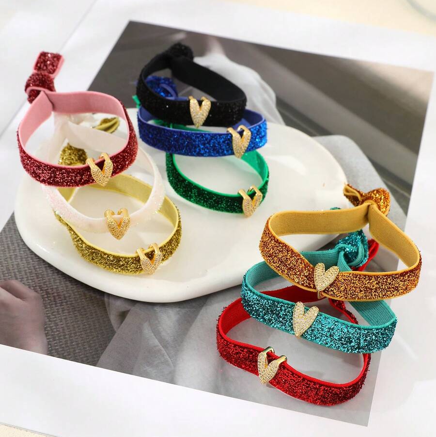 Heart Shape Electroplated Rope Bracelets With 18K Real Gold PVD Coated Plating And Zircon Inlay, Cord In Chain, 0.03µm-0.05µm Thickness 4