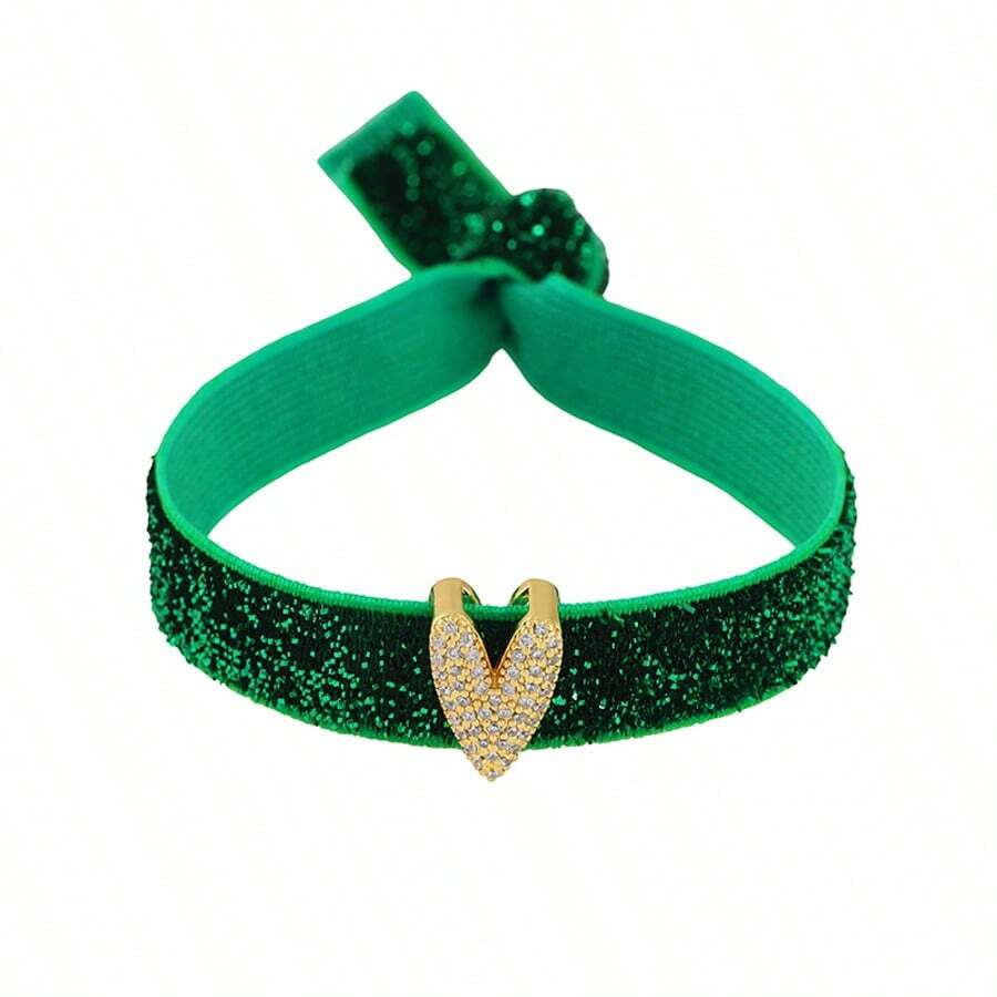 Heart Shape Electroplated Rope Bracelets With 18K Real Gold PVD Coated Plating And Zircon Inlay, Cord In Chain, 0.03µm-0.05µm Thickness 8
