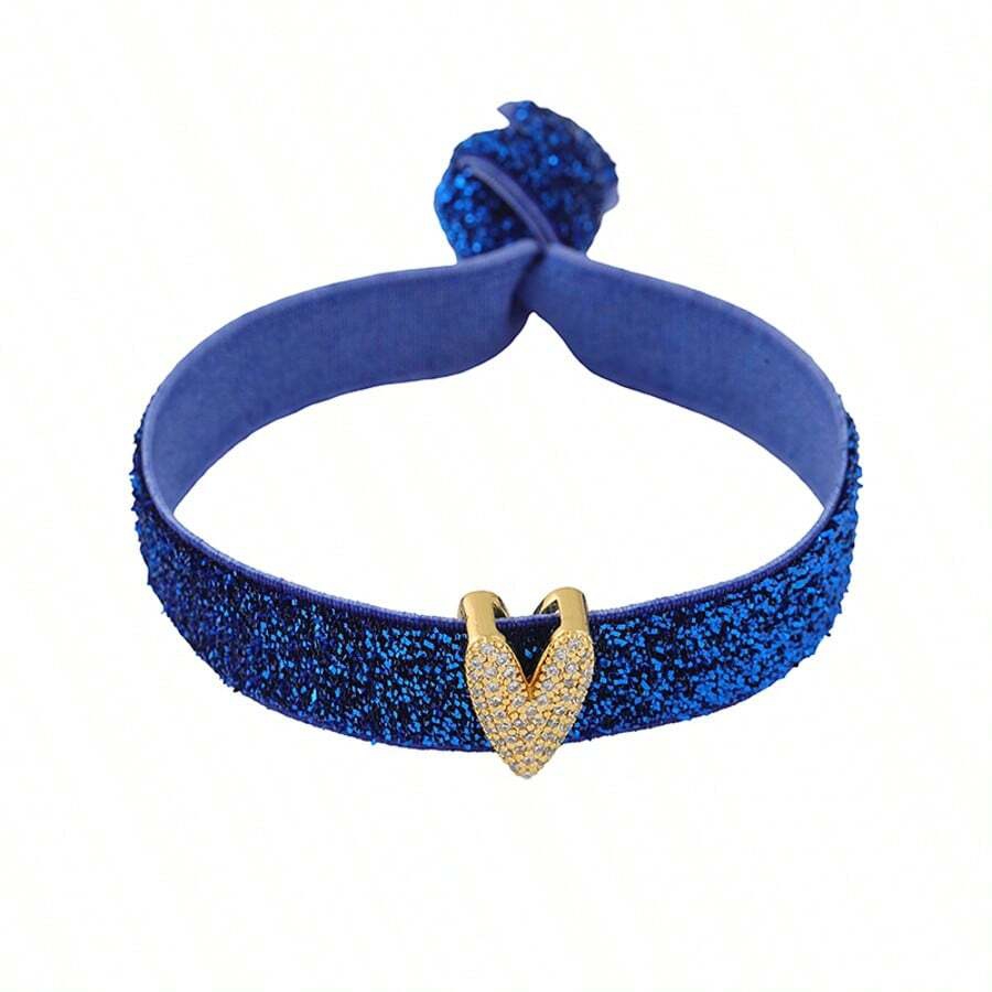 Heart Shape Electroplated Rope Bracelets With 18K Real Gold PVD Coated Plating And Zircon Inlay, Cord In Chain, 0.03µm-0.05µm Thickness 9