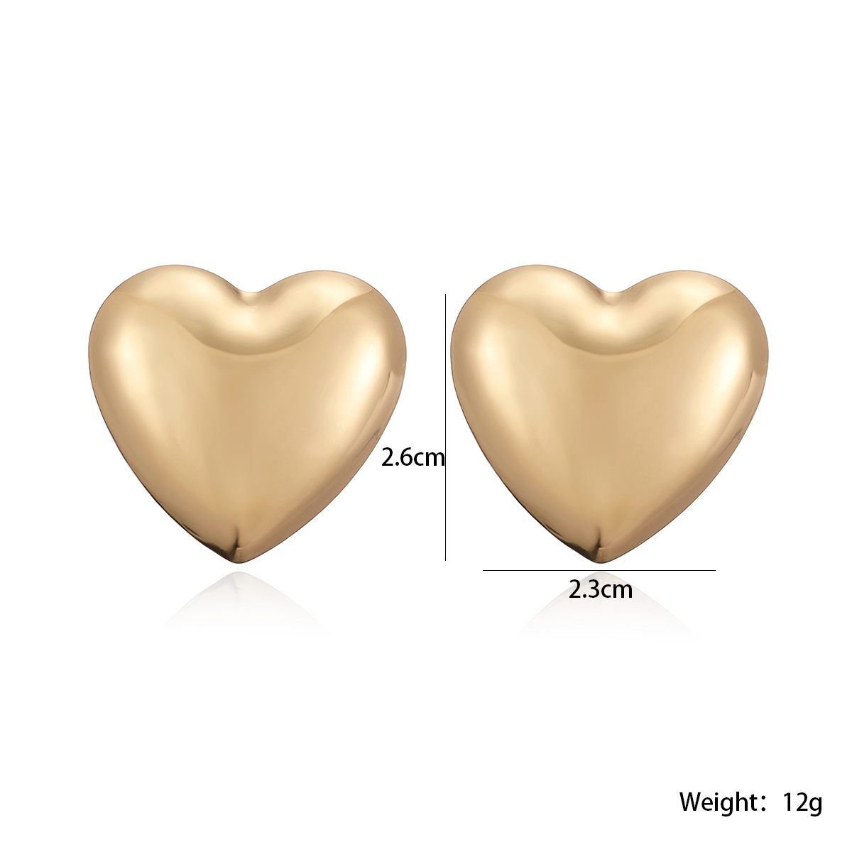 Heart Shape Electroplated Stud Earrings For Women With 0.03µm Water Plating, 18K Real Gold Plated Copper 2