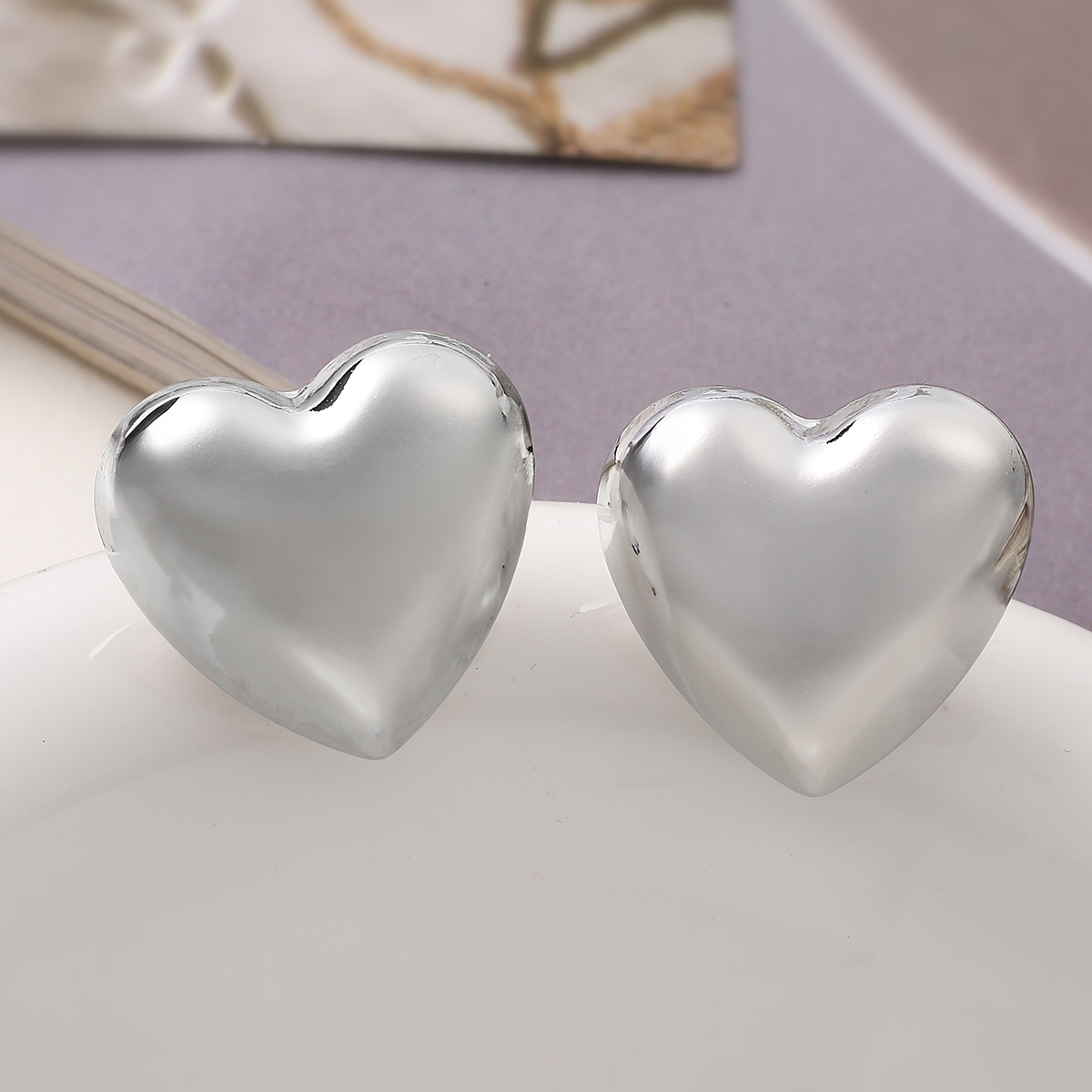 Heart Shape Electroplated Stud Earrings For Women With 0.03µm Water Plating, 18K Real Gold Plated Copper 3