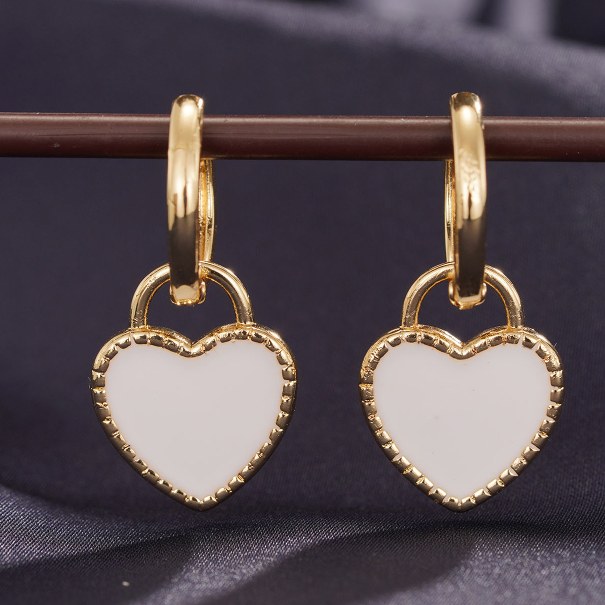 Heart Shape Epoxy Earrings For Women In Copper With KC Golden Water Plating And 0.03µm Thick Coating