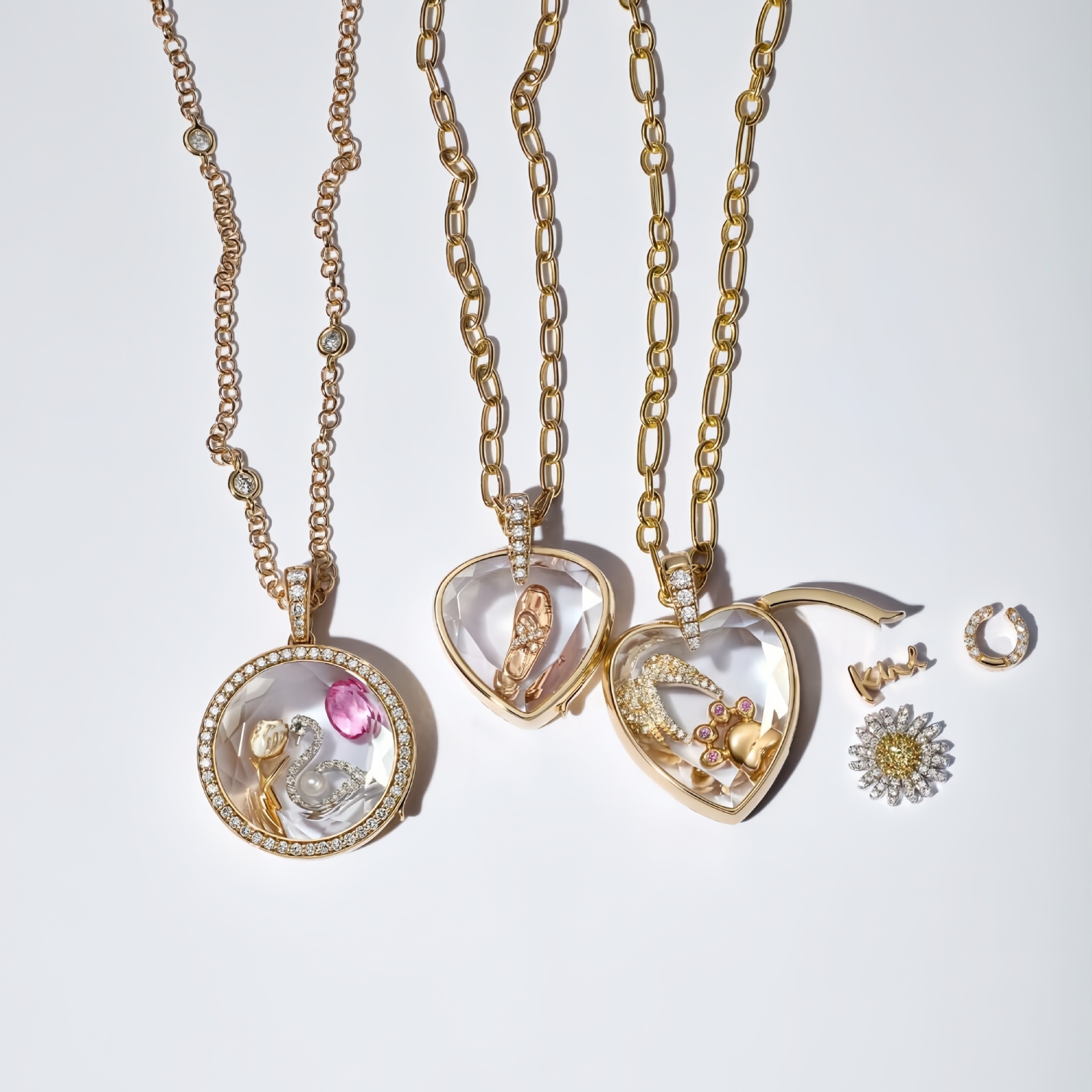 Heart Shape Locket Charms In Glass With Zircon, 14K Real Gold Plated And Electroplated Finish Jewelry Accessories 2