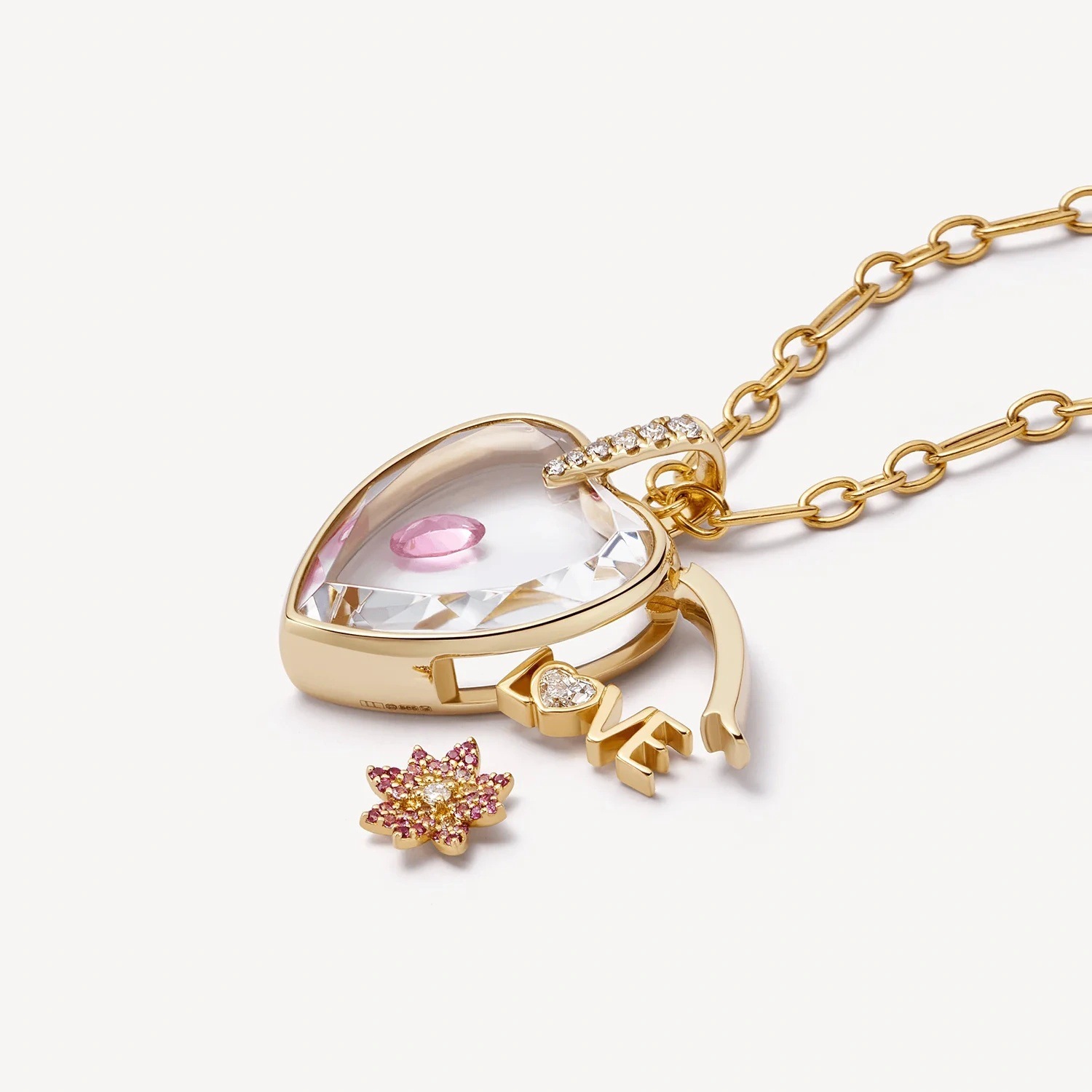 Heart Shape Locket Charms In Glass With Zircon, 14K Real Gold Plated And Electroplated Finish Jewelry Accessories 5