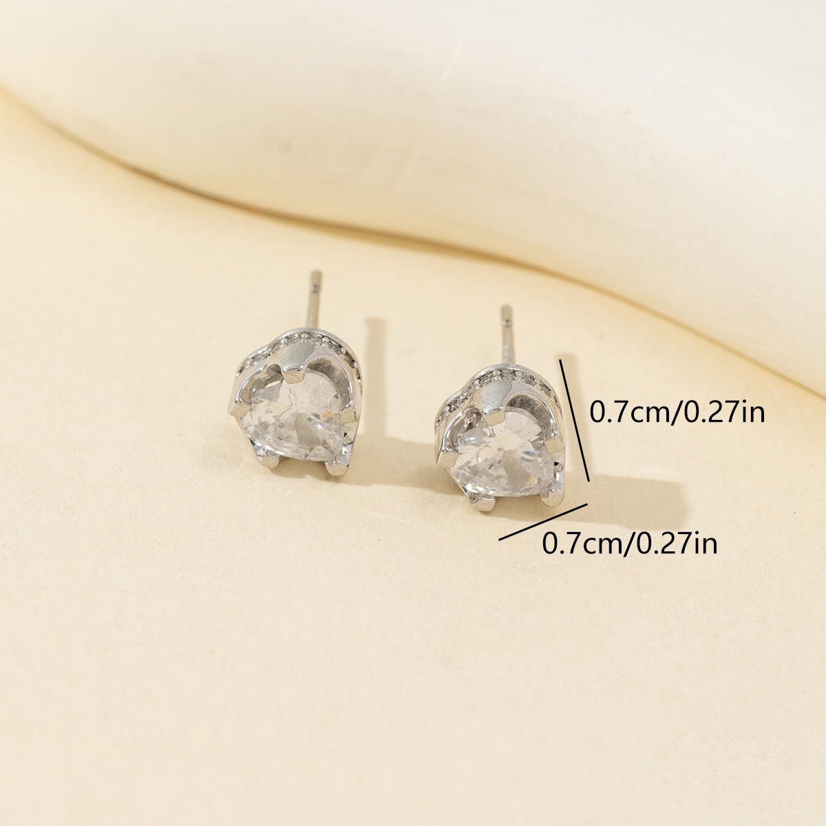 Heart Shape Stud Earrings For Women With Bezel Setting, Real Gold Plated Copper And Zircon Inlay, Featuring Water Plating 2