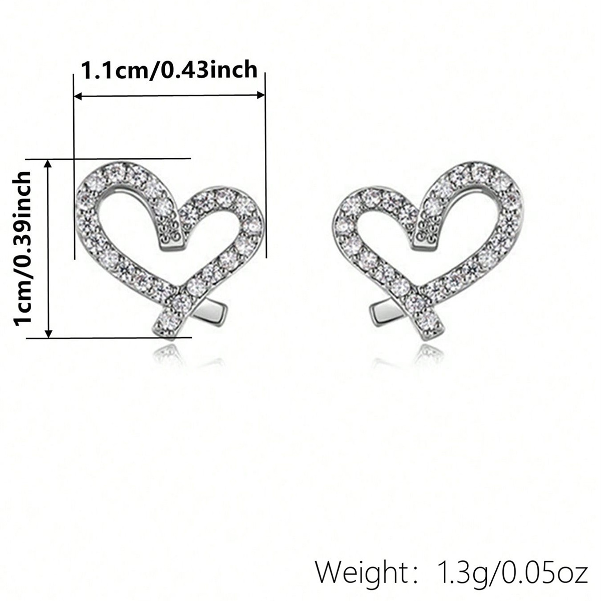 Heart Shape Stud Earrings For Women With Claw Setting, Copper Material, White K Water Plated, Featuring Zircon Inlay 2